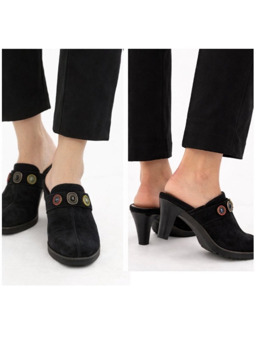 Southwestern Suede Shoes Mules Black Embellishments Size 9